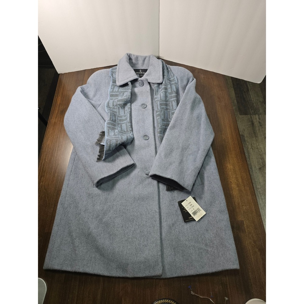 London Fog Light Blue Wool Blend Car Coat with Scarf NWT 8 912785X